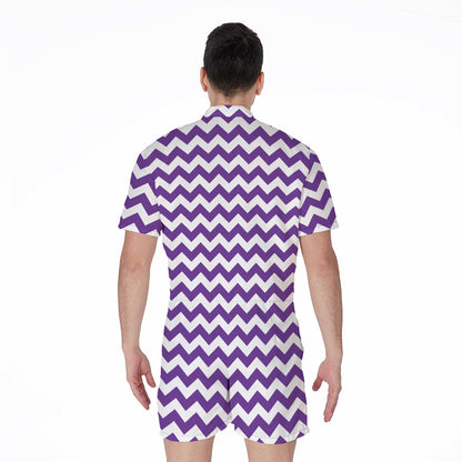 Purple And White Chevron Pattern Print Men's Rompers