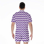 Purple And White Chevron Pattern Print Men's Rompers