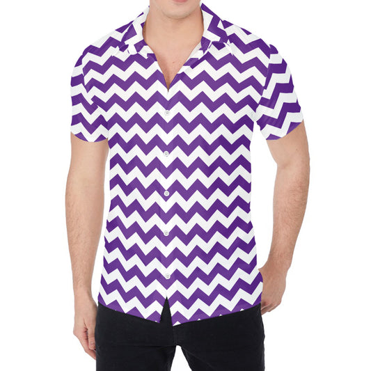 Purple And White Chevron Pattern Print Men's Shirt
