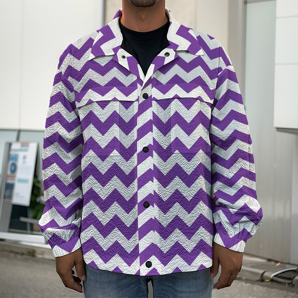 Purple And White Chevron Pattern Print Men's Shirt Jacket