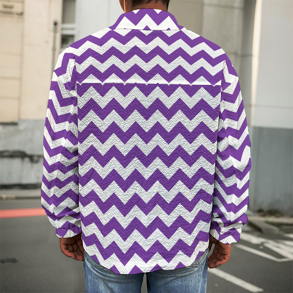 Purple And White Chevron Pattern Print Men's Shirt Jacket
