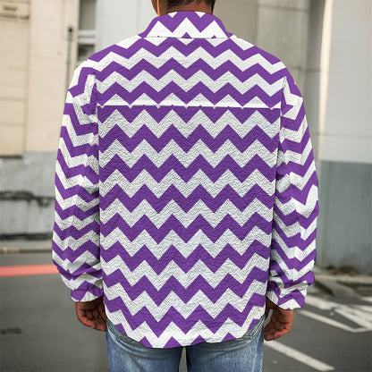 Purple And White Chevron Pattern Print Men's Shirt Jacket