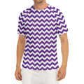 Purple And White Chevron Pattern Print Men's Short Sleeve Rash Guard