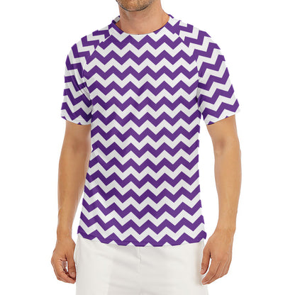 Purple And White Chevron Pattern Print Men's Short Sleeve Rash Guard