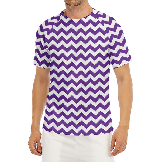 Purple And White Chevron Pattern Print Men's Short Sleeve Rash Guard