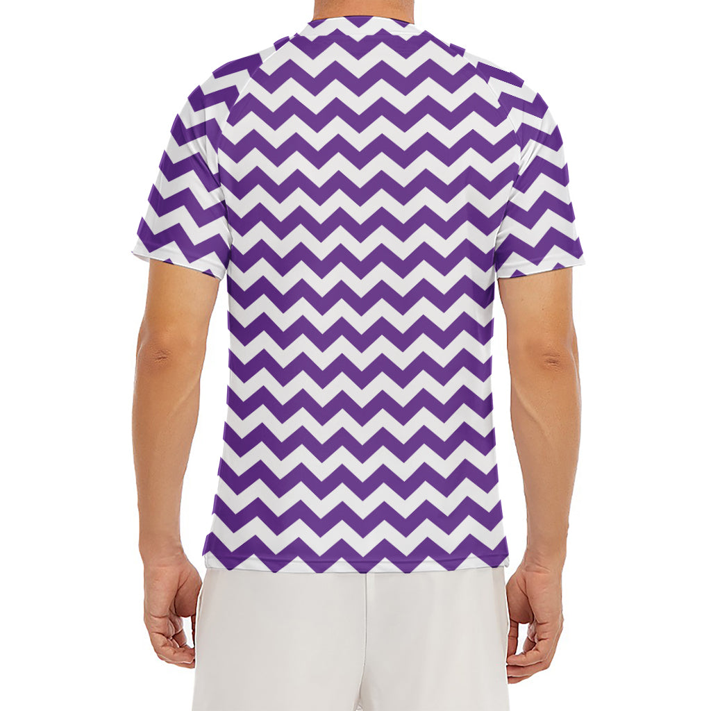 Purple And White Chevron Pattern Print Men's Short Sleeve Rash Guard