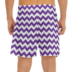 Purple And White Chevron Pattern Print Men's Split Running Shorts