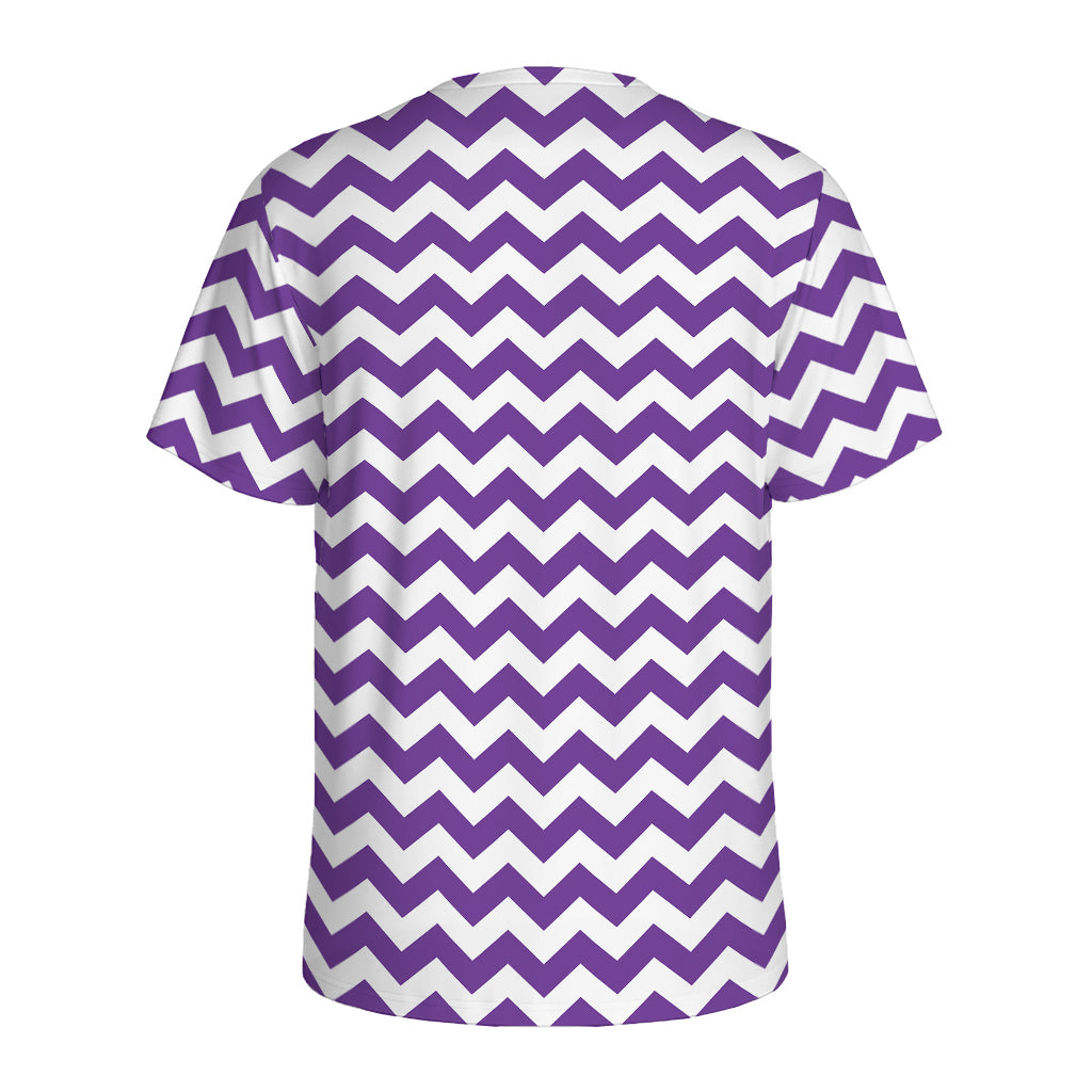 Purple And White Chevron Pattern Print Men's Sports T-Shirt