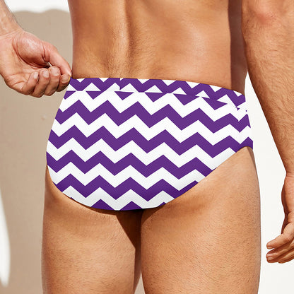 Purple And White Chevron Pattern Print Men's Swim Briefs