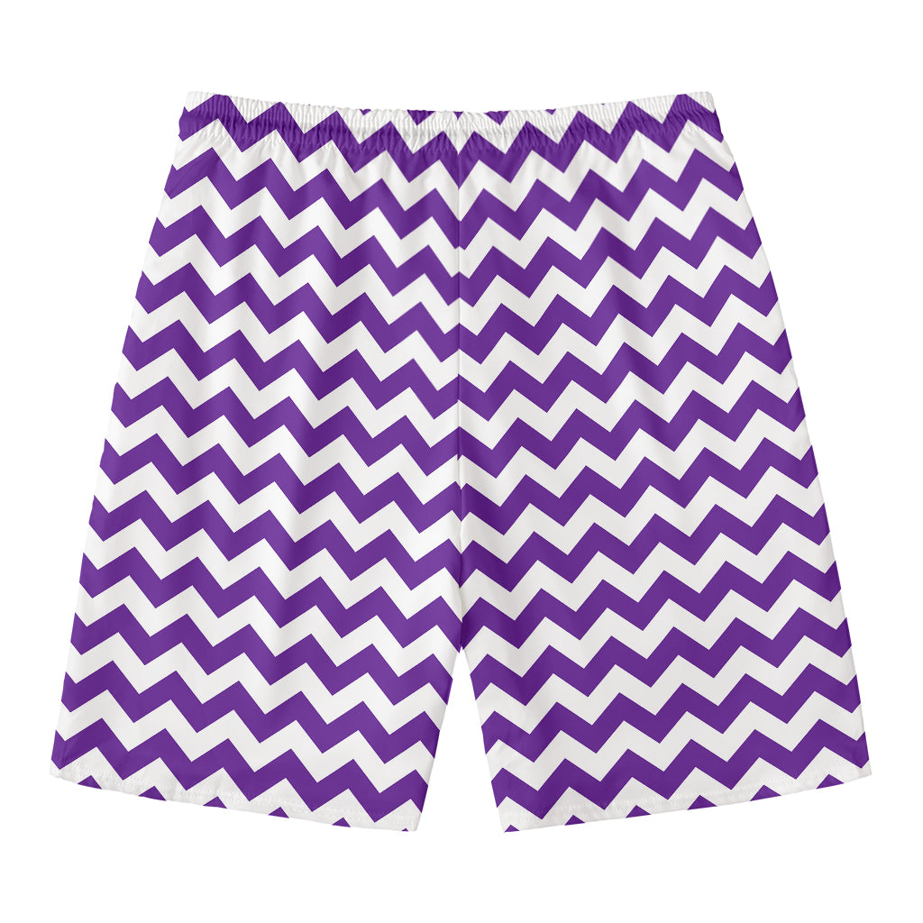 Purple And White Chevron Pattern Print Men's Swim Trunks