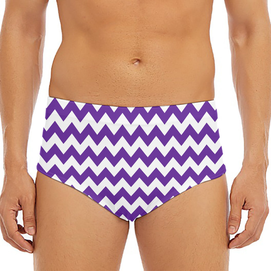 Purple And White Chevron Pattern Print Men's Triangle Swim Briefs