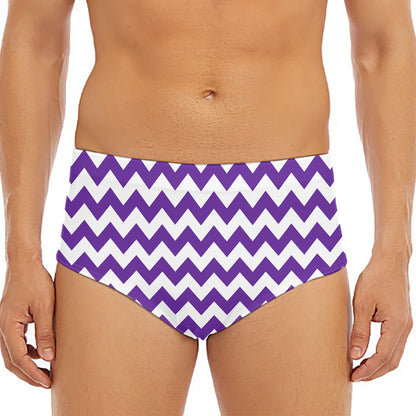 Purple And White Chevron Pattern Print Men's Triangle Swim Briefs