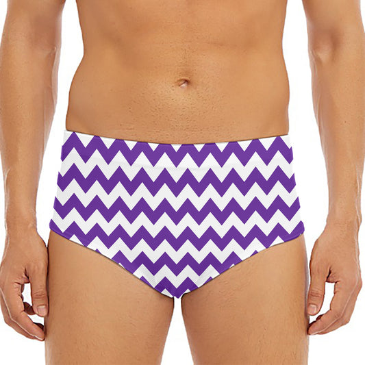 Purple And White Chevron Pattern Print Men's Triangle Swim Briefs