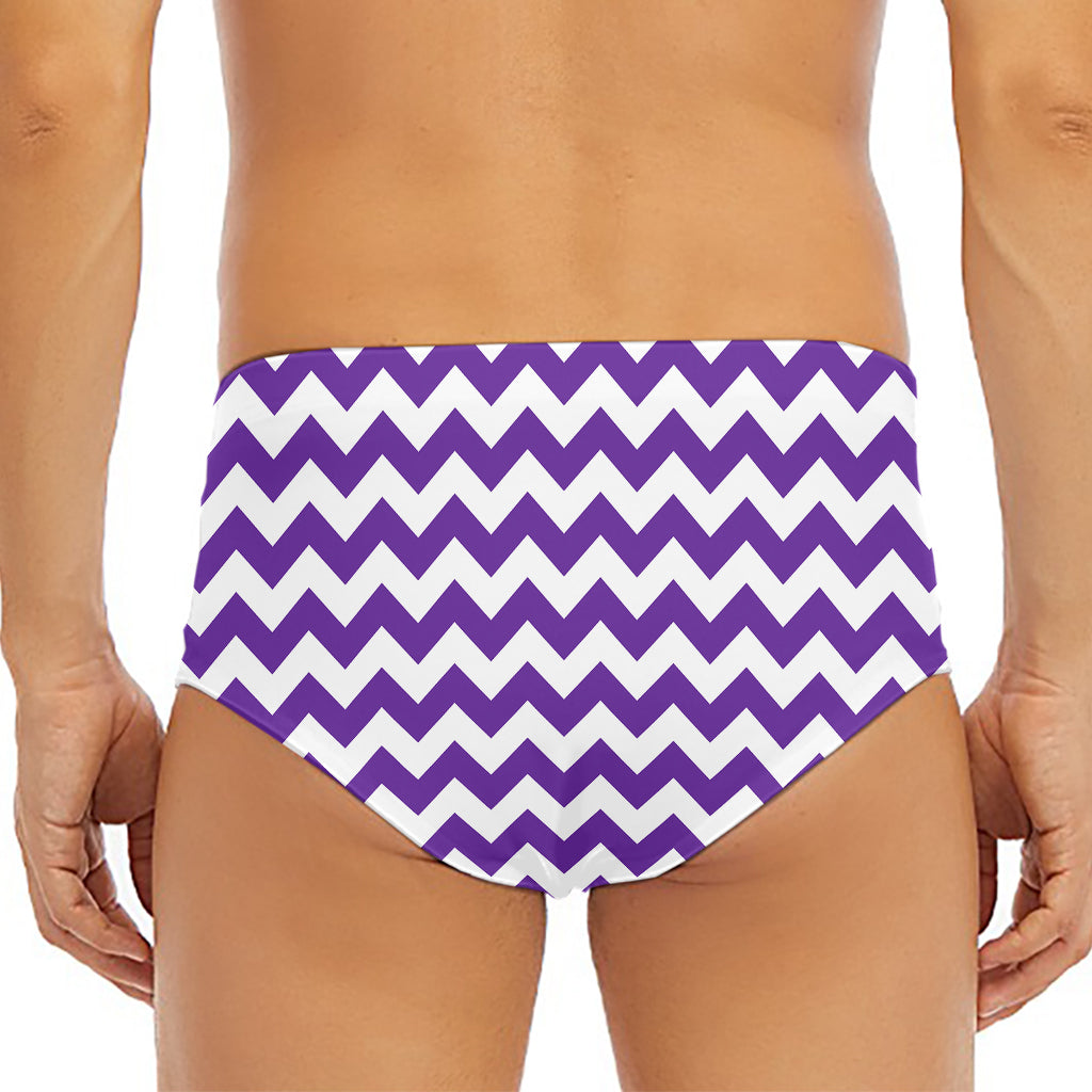 Purple And White Chevron Pattern Print Men's Triangle Swim Briefs