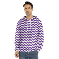 Purple And White Chevron Pattern Print Men's Velvet Pullover Hoodie