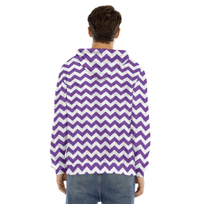 Purple And White Chevron Pattern Print Men's Velvet Pullover Hoodie