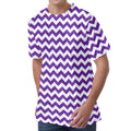 Purple And White Chevron Pattern Print Men's Velvet T-Shirt