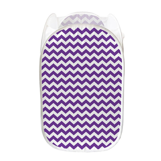 Purple And White Chevron Pattern Print Mesh Laundry Hamper