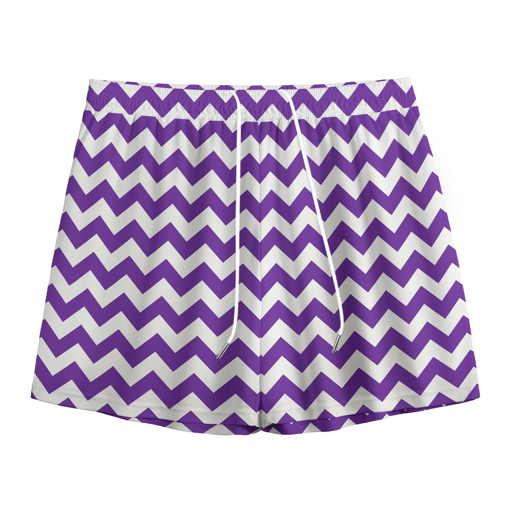 Purple And White Chevron Pattern Print Mesh Shorts