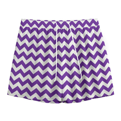 Purple And White Chevron Pattern Print Mesh Shorts