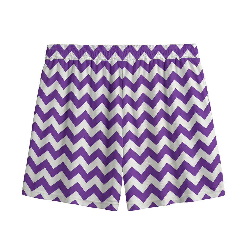 Purple And White Chevron Pattern Print Mesh Shorts