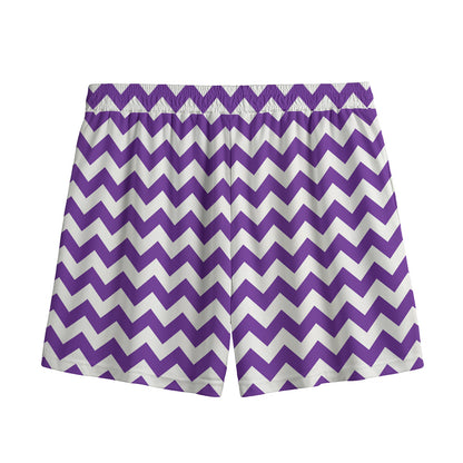 Purple And White Chevron Pattern Print Mesh Shorts
