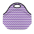 Purple And White Chevron Pattern Print Neoprene Lunch Bag