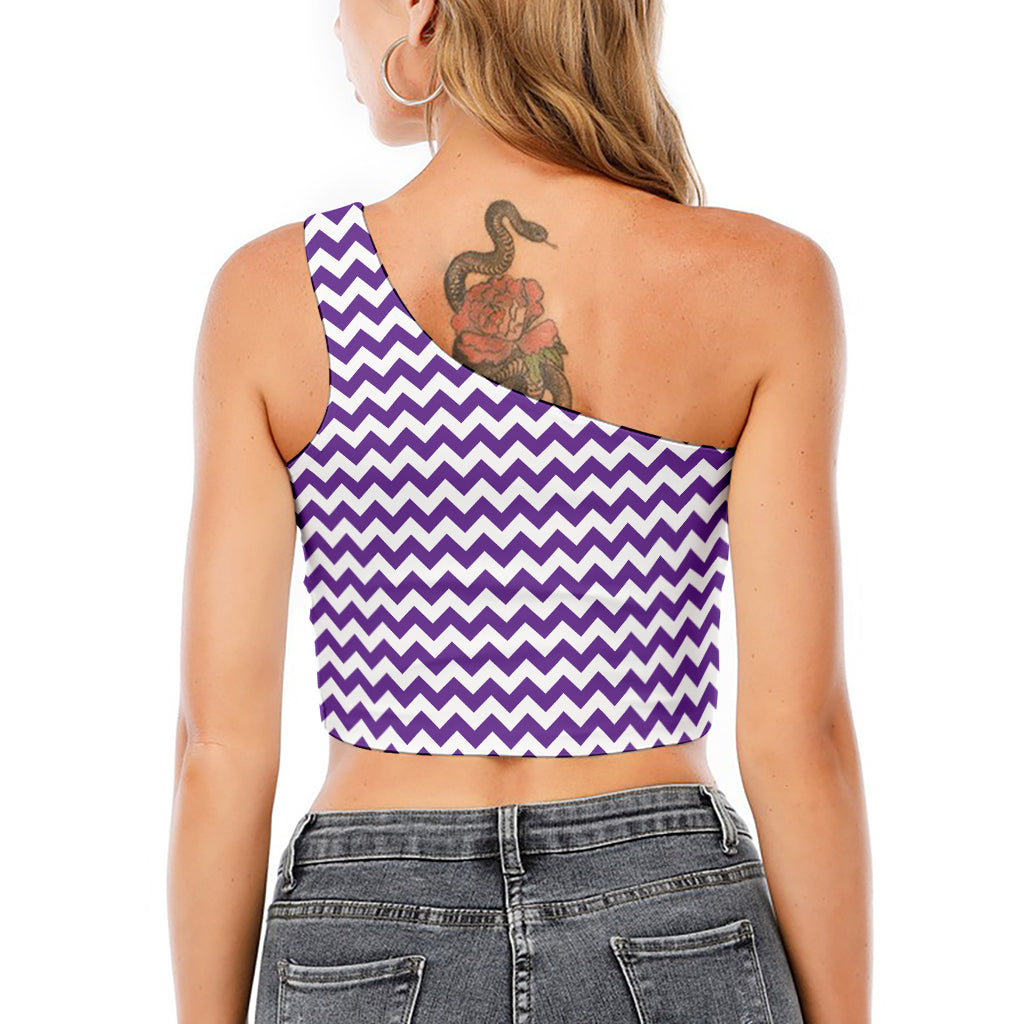 Purple And White Chevron Pattern Print One Shoulder Crop Top