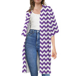 Purple And White Chevron Pattern Print Open Front Beach Cover Up