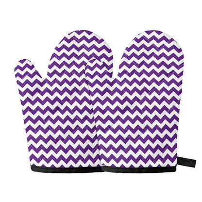 Purple And White Chevron Pattern Print Oven Mitts