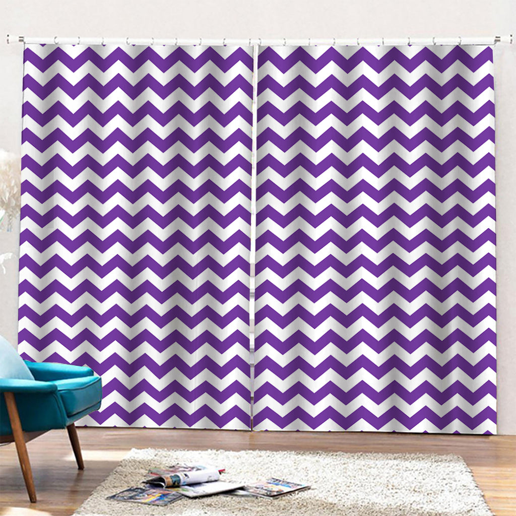 Purple And White Chevron Pattern Print Pencil Pleat Curtains