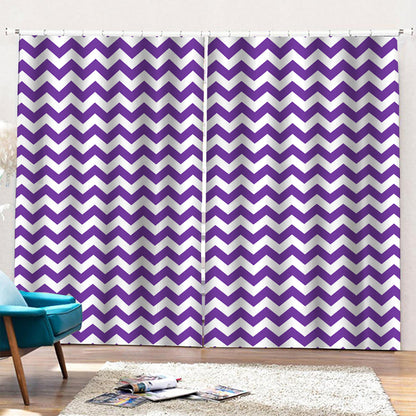 Purple And White Chevron Pattern Print Pencil Pleat Curtains