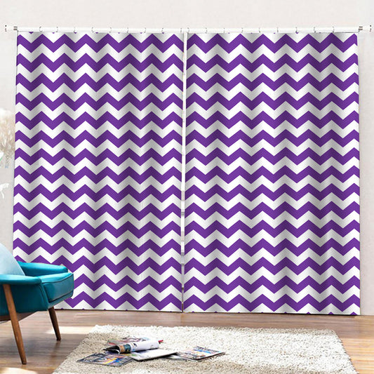 Purple And White Chevron Pattern Print Pencil Pleat Curtains