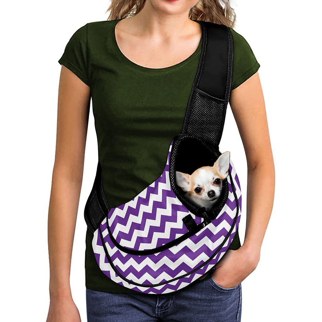 Purple And White Chevron Pattern Print Pet Sling Carrier