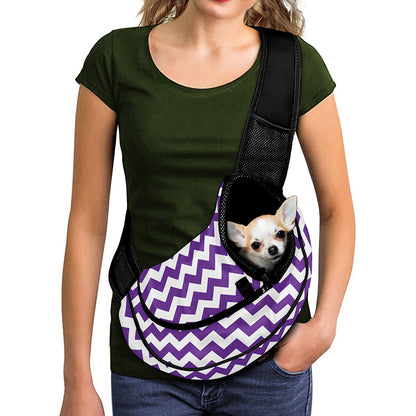 Purple And White Chevron Pattern Print Pet Sling Carrier
