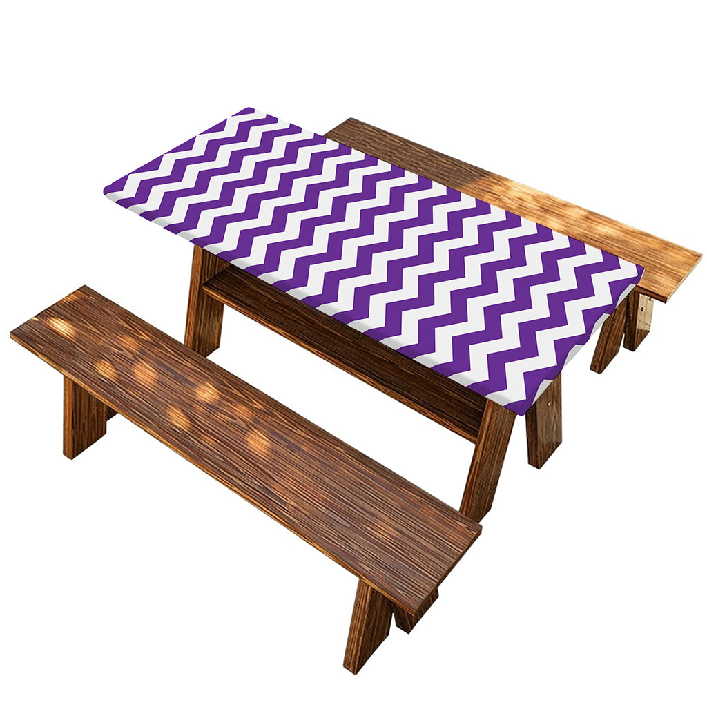 Purple And White Chevron Pattern Print Picnic Table Cover