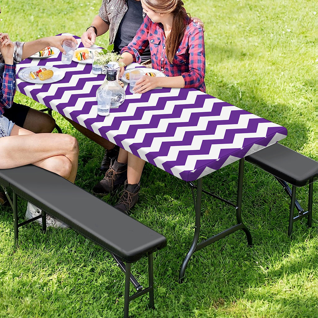 Purple And White Chevron Pattern Print Picnic Table Cover