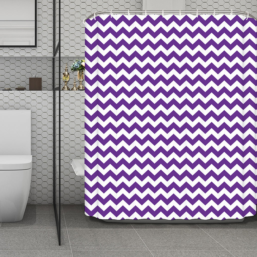 Purple And White Chevron Pattern Print Polyester Shower Curtain