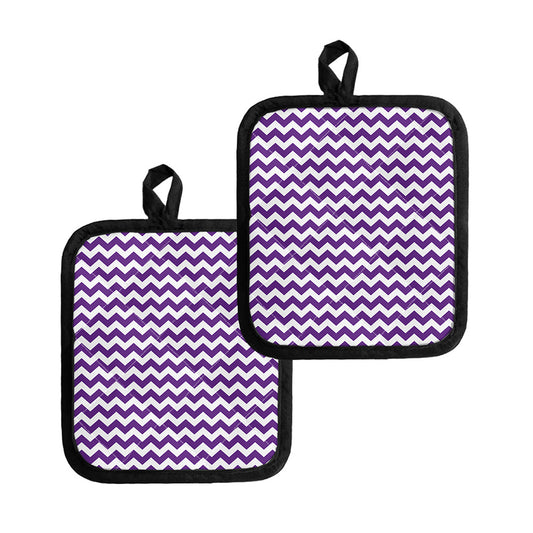 Purple And White Chevron Pattern Print Pot Holders