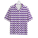 Purple And White Chevron Pattern Print Rayon Hawaiian Shirt