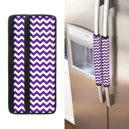 Purple And White Chevron Pattern Print Refrigerator Handle Covers