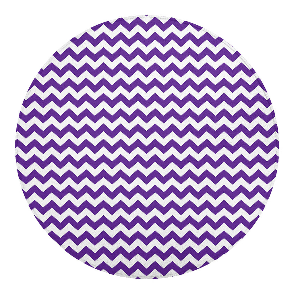 Purple And White Chevron Pattern Print Round Blanket
