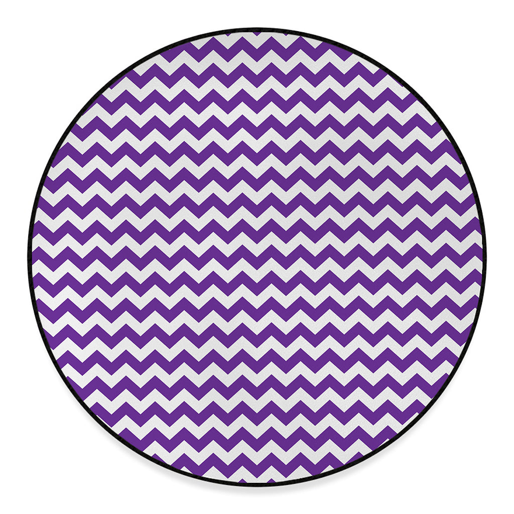 Purple And White Chevron Pattern Print Round Floor Mat