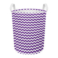 Purple And White Chevron Pattern Print Round Laundry Basket