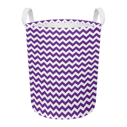 Purple And White Chevron Pattern Print Round Laundry Basket