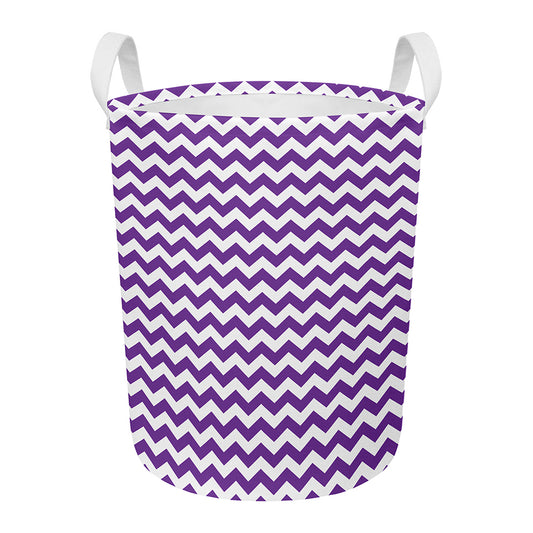 Purple And White Chevron Pattern Print Round Laundry Basket