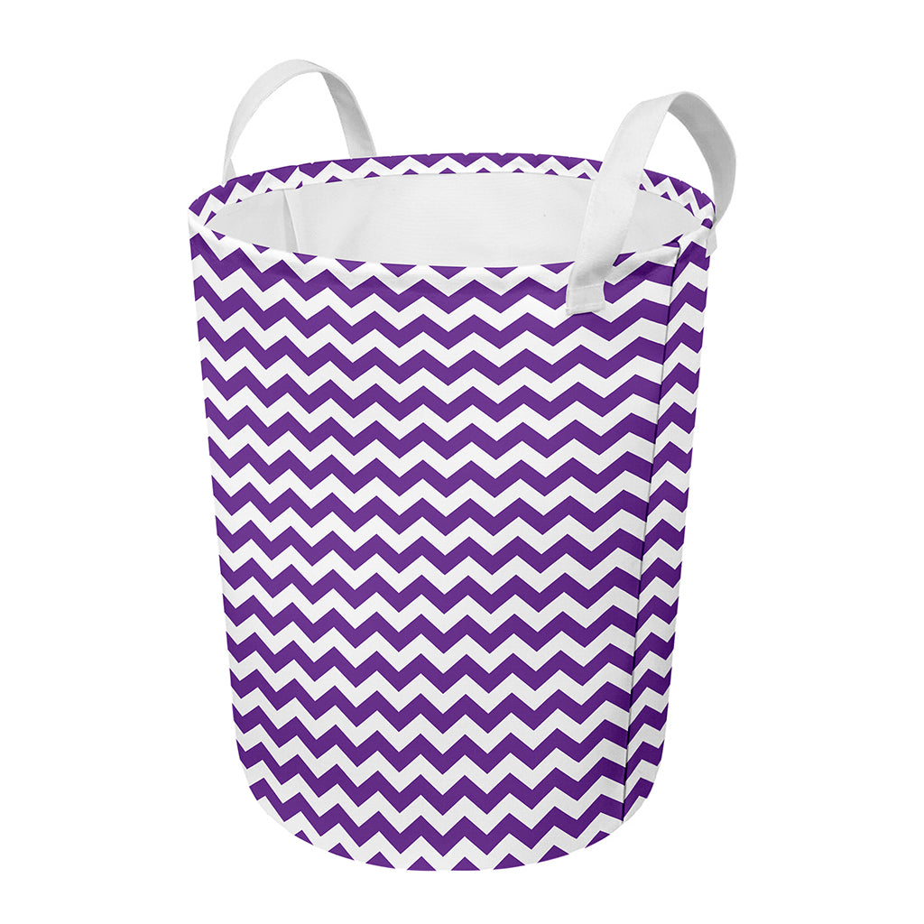 Purple And White Chevron Pattern Print Round Laundry Basket