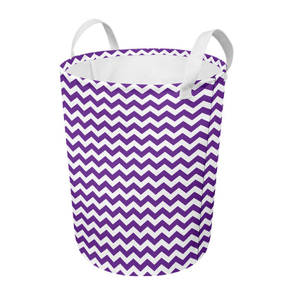 Purple And White Chevron Pattern Print Round Laundry Basket