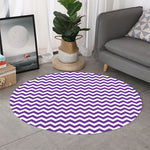 Purple And White Chevron Pattern Print Round Rug