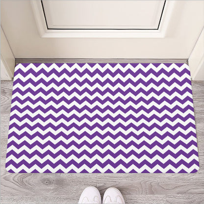 Purple And White Chevron Pattern Print Rubber Doormat